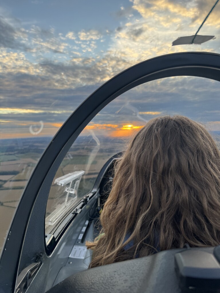 Rosanna flying into the sunset